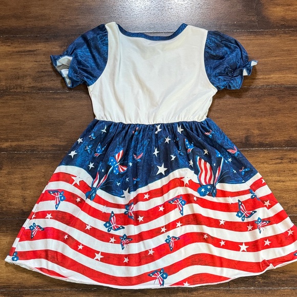 Patriotic Red White and Blue Butterfly Kids Dress - Picture 2 of 2